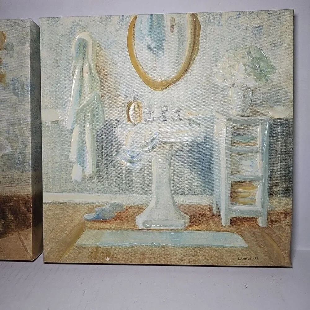 Farmhouse Sink And Bathtub Set Of 2 Canvas 12x12